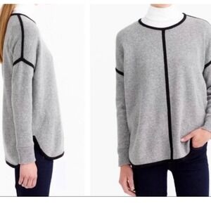 J‎ Crew Women XS Gray Black Trim Wool Crew Neck 3/4 Sleeve Sweater Top Women